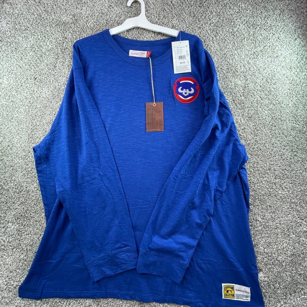 Mitchell & Ness Chicago Cubs Long Sleeve Shirt Men 3XL Royal NEW Cooperstown